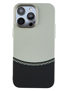 Чехол карбоновый LuxoLife для iPhone 15 Pro Max (Серо-черный)